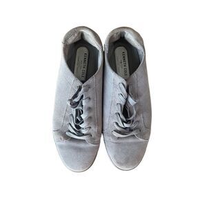 Kenneth Cole Mens Gray Leather Lace Up Low Top Sneakers Shoes Size 9.5